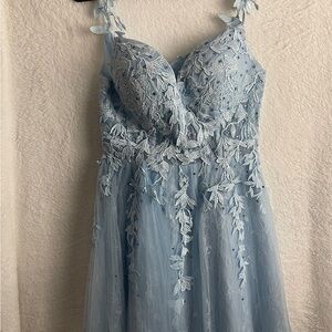 Blue Spaghetti Strap Sweetheart Prom Gown